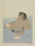 Paul Jacoulet, Femme de Falalap et coquillages. Reclining tattooed woman with shells.