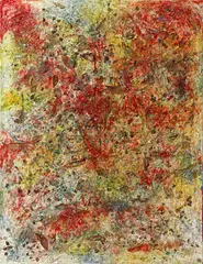 Michael Buthe, Untitled, 1980, Mixed media collaged with dried plant parts, on cotton on fibreboard