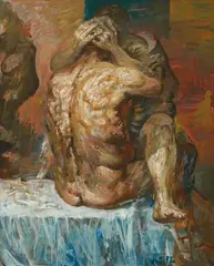 Willi Sitte, Männlicher Rückenakt, 1982, Oil on fibreboard