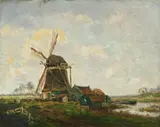 Paul Baum, Windmühle und Katen an einem Flusslauf, 1886, Oil on canvas