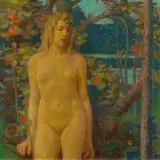 Erich Erler, Stehender weiblicher Akt im Grünen, Circa 1900, Oil on canvas