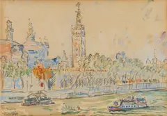 Paul Signac, Paris, les pavillons des nations à l'Exposition Universelle, 1900, Watercolour and pencil drawing on firm watercolour paper