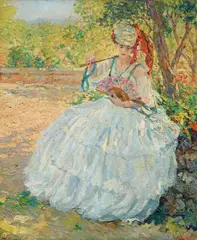 Ulisse Caputo, Dame im Garten, Oil on canvas