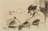 Lesser Ury, Caféhaus-Szene, Circa 1920, Charcoal drawing on paper