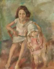 Jules Pascin, Deux enfants, 1925, Oil over preparatory chalk drawing on canvas