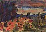 Bäume vor dem See by Christian Rohlfs, 1921, Water tempera, gouache and India ink on thin machine-made laid paper, sold Dec 2021