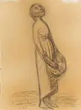Ernst Barlach, Apfelfängerin, 1921, Charcoal on firm drawing paper with perforated right edge