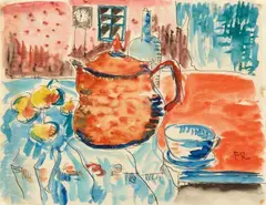 Stillleben mit Kanne by Franz Radziwill, Circa 1920, Watercolour and pen and ink on thin parchment paper, sold Dec 2021