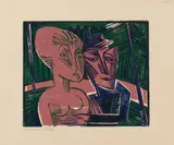 Conrad Felixmüller, Liebespaar im Wald, 1918, Colour woodcut on cream-coloured laid paper