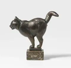 Katze by August Gaul, Circa 1920, Bronze sculpture, mounted on black marble base (, sold Dec 2021