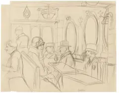 Karl Hubbuch, Im Café, 1920s, Pencil on cream-coloured wove paper with watermark "SONNTAG EMMENDINGEN 4 a NORMAL"