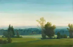 Simsseelandschaft bei Rosenheim by Georg Schrimpf, 1936, Oil on canvas, sold Dec 2021