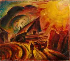 Richard Ziegler, Häuser am Weg. Verso: Blühender Baum, 1922 (?), Oil on canvas