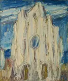 Clifford Holmead Phillips, Kirche, 1974, Oil on fibreboard