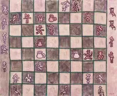 Imaginary Game by William Copley, 1960, Oil on canvas, sold Dec 2021