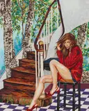 SEO, Blaue Fliesse, 2008, Acrylic and paper collage on canvas