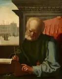St Mark in a Study, in the Background the Piazza di San Marco in Venice by circle of Pedro Fernández de Murcia, Oil on panel, sold Nov 2021
