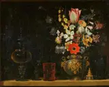 Georg Flegel, Still Life with Bouquet of Flowers and Glass Goblets, Oil on canvas (relined)