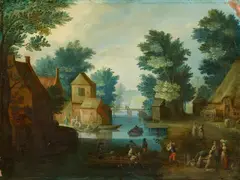 Adriaen van Stalbemt, A Village Canal, Oil on copper