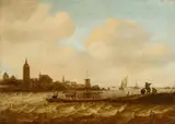 Maerten Fransz. van der Hulst, Town with a Large Church by a River, Oil on panel