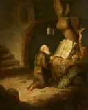 Praying Hermit by circle of Gerrit Dou, Oil on panel, sold Nov 2021
