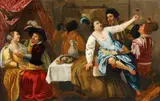 Merry Company by follower of Jan van Bijlert, Oil on panel (parquetted), sold Nov 2021