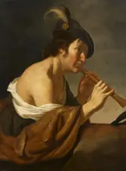 Jan van Bijlert, Portrait of a Man with a Flute, Oil on canvas, laid on chipboard