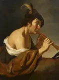 Jan van Bijlert, Portrait of a Man with a Flute, Oil on canvas, laid on chipboard