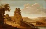 Dirck Verhaert, Southern River Landscape with Shepherds and Travellers, Oil on panel