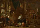 Victor Mahu, Interior Scene with an Alchemist and his Assistants, Oil on canvas (relined)