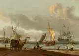 Abraham Storck, Seascape with Ships and Figures, Oil on panel