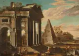 Capriccio with Ancient Ruins and the Pyramid of Cestius by North Italian School late 17th century, Oil on canvas (relined), offered Nov 2021