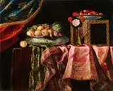 Antonio Gianlisi II, Flowers and Fruit in Silver Dishes on Silken Draperies
Musical Instruments and Letters by a Chair