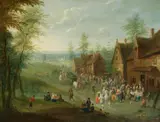 Charles (Karel) Beschey, Village Landscape with Travellers and Peasants, Oil on panel