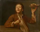 Boy with a Plate by Lombardian School 18th century, Oil on canvas (relined), sold Nov 2021