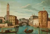 Venetian School 18th century, The Entrance to the Cannaregio with the Church of San Geremia and the Rialto Bridge