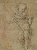 Bolognese School 17th century, Standing Cupid, Chalk in black and brown on ribbed paper