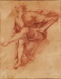Study of the Evangelist Matthew by Domenico Zampieri, called Domenichino, circle of, Red chalk on textured paper (with a trimmed, unidentifiable watermark), sold Nov 2021
