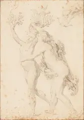 Flemish School 17th century, Apollo and Daphne, Charcoal on textured paper (watermarked)
