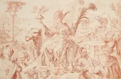 An Allegory of Asia by attributed to Gottfried Bernhard Göz, Red chalk on laid paper, sold Nov 2021