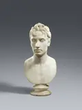 Carlo Albacini, Marble bust of a Youth by Carlo Albacini the Younger., Carved in the round, the reverse of the bust hollowed out.. This finely carved bust, signed “ALBACINI F” on the right is thought to depict the Italian nobleman Prince Innocenzo IV Odescalchi (1778-1833). Carlo Albacini the Younger was the son the sculptor and restorer of Roman antiquities Carlo Albacini the Elder, who was also active in Rome. Albacini the Younger was inspired by the works of Canova, although he lent his classical prototypes a more realistic appearance. Mounted to a round marble plinth with mouldings that is designed to fit the sculpture perfectly and thought to be contemporary. Wear with minor losses