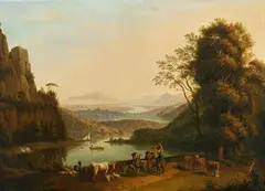 Ludwig Philipp Strack, Idealised Landscape with Shepherds Making Music, Oil on canvas (relined)