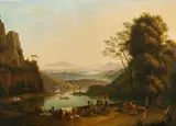 Ludwig Philipp Strack, Idealised Landscape with Shepherds Making Music, Oil on canvas (relined)