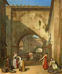 Michael Neher, A Fish Market in Rome, Oil on canvas