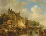 Johannes Bosboom, View of a Dutch Harbour, Oil on panel