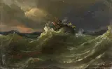 Johan Christian Clausen Dahl, Storm at Sea, Oil on paper (the back of an invitation to the Flora in Dresden), mounted on panel along the upper edge