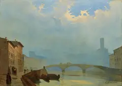 Carlo Canella, View of the Arno Near Pisa, Oil on panel