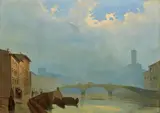 Carlo Canella, View of the Arno Near Pisa, Oil on panel