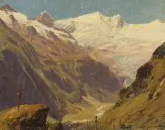 Julius Lange, View of Dachstein, Oil on cardboard