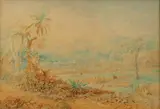Antón Goering, Tropical Landscape with an Hacienda in Venezuela, Watercolour on paper